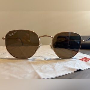 Ray-Ban Bronze Hexagonal Frame Polarized Sunglasses with Brown Lenses